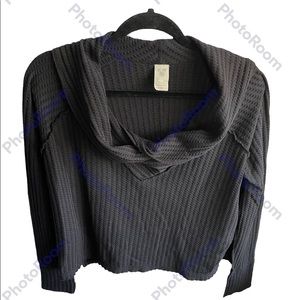 We The Free Free People Black Wildcat Thermal Long Sleeve Top Size Small